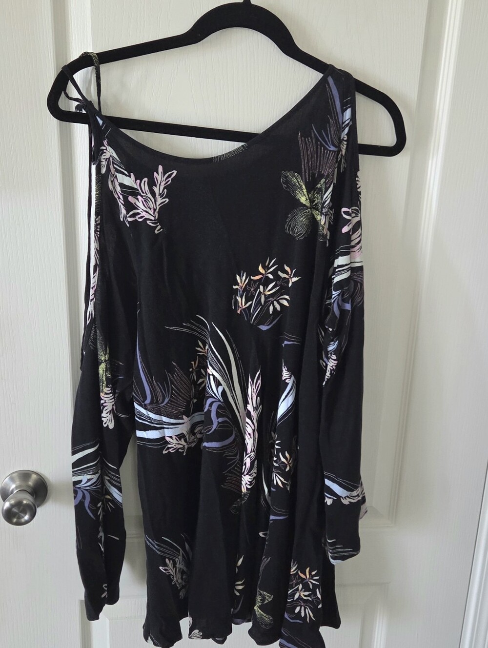 Free People Black Floral Cold-Shoulder Mini Dress - Picture 2 of 2
